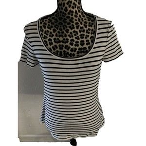 Boden Blouse S Nautical Blue Stripped Shirt Sleeve Round Neck